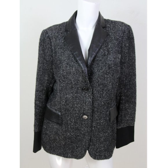 Akris Punto Tweed Wool Faux Leather Trim Jacket 12 - Picture 2 of 5